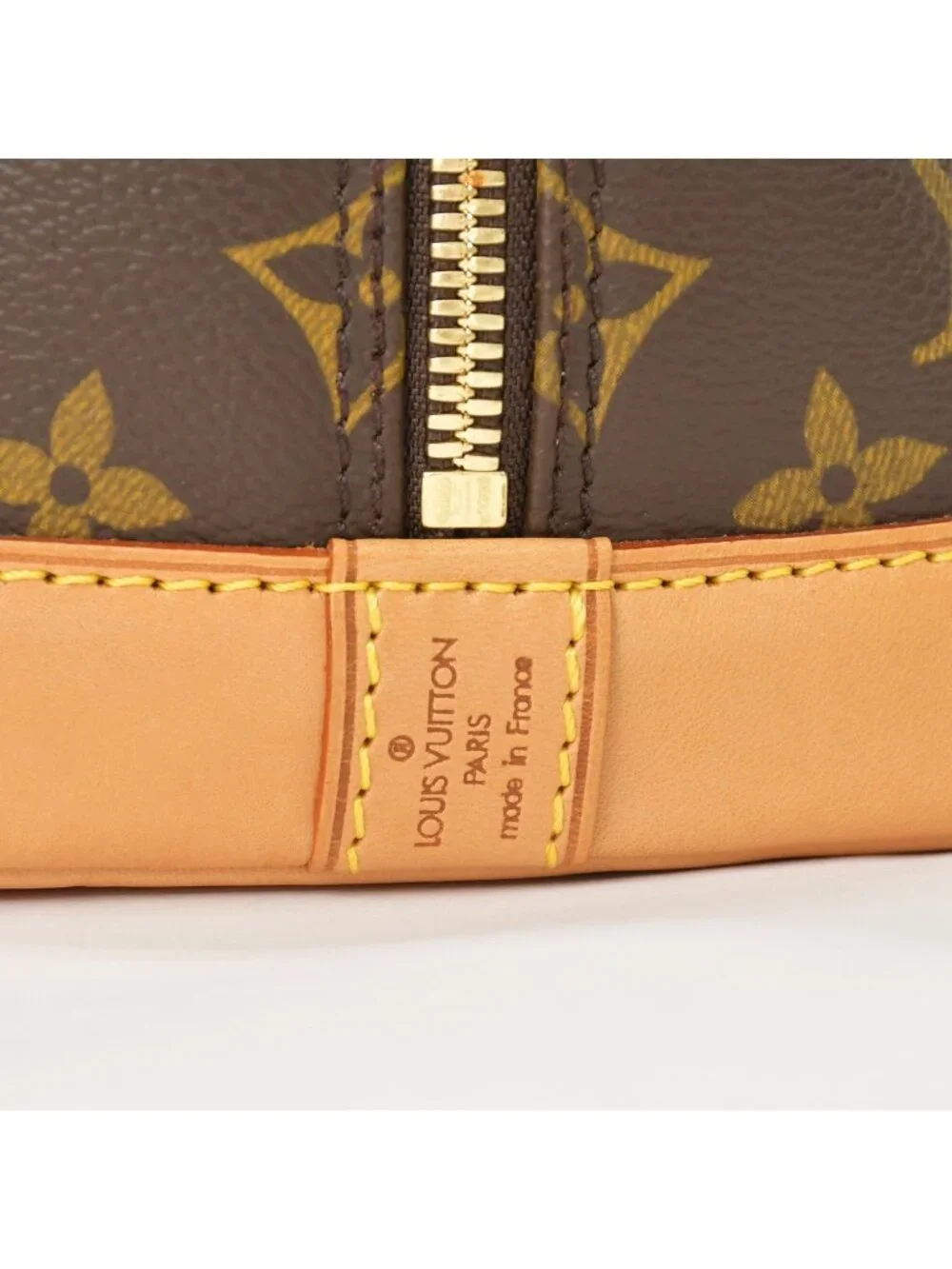 Louis Vuitton Alma PM Handbag Monogram Canvas Vachetta Leather Brown Gold